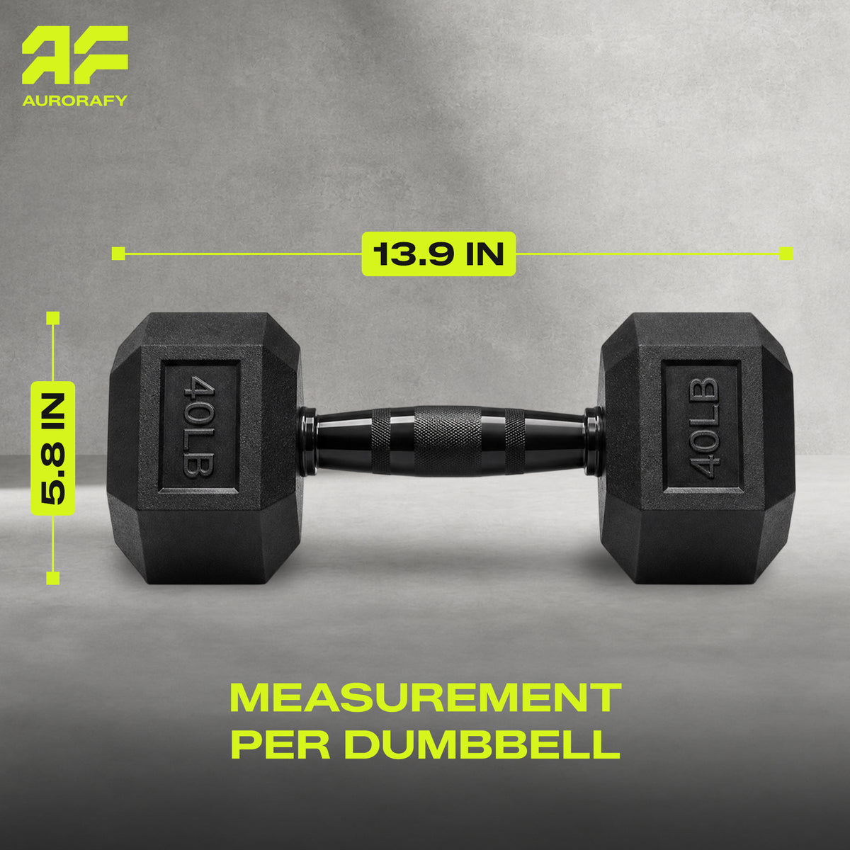 Aurorafy Hex Dumbells, Rubber Encased Strength Training Weight Set, 40 lb Pair