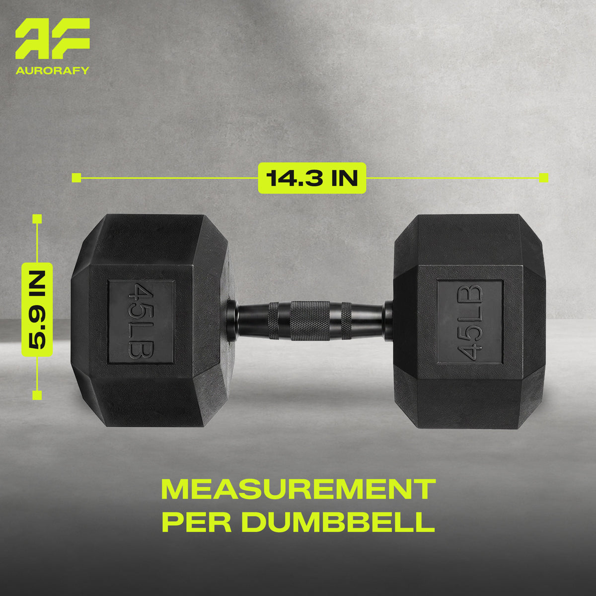 Aurorafy Hex Dumbells, Rubber Encased Strength Training Weight Set, 45 lb Pair
