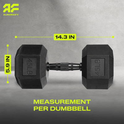 Aurorafy Hex Dumbells, Rubber Encased Strength Training Weight Set, 45 lb Pair