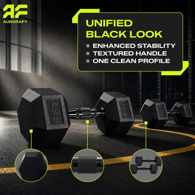 Aurorafy Hex Dumbells, Rubber Encased Strength Training Weight Set, 45 lb Pair