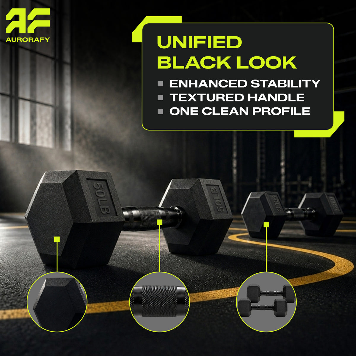 Aurorafy Hex Dumbells, Rubber Encased Strength Training Weight Set, 25 lb Pair