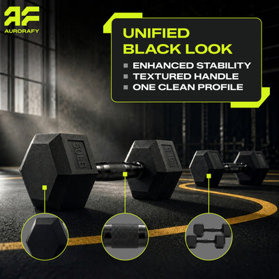 Aurorafy Hex Dumbells, Rubber Encased Strength Training Weight Set, 25 lb Pair