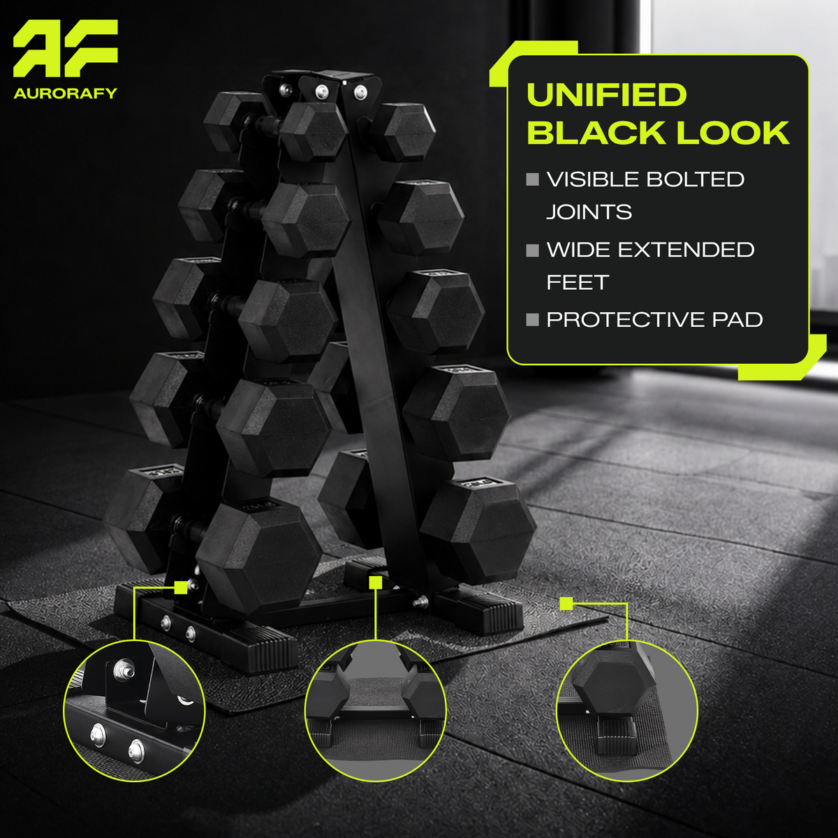 Aurorafy Rubber Encased Hex Dumbbell Set, 5lb, 10lb, 15lb, 20lb, 25lb Pairs