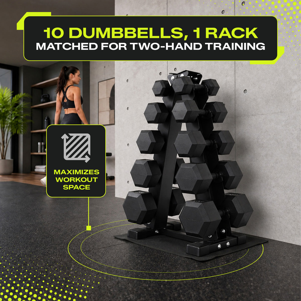 Aurorafy Rubber Encased Hex Dumbbell Set, 5lb, 10lb, 15lb, 20lb, 25lb Pairs