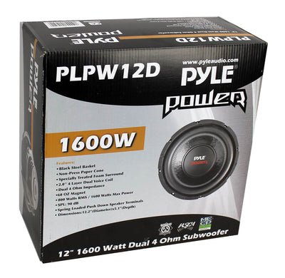 PYLE 12" 1600W 4Ohm DVC Car Stereo Audio Power Subwoofer Dual Coil (For Parts)