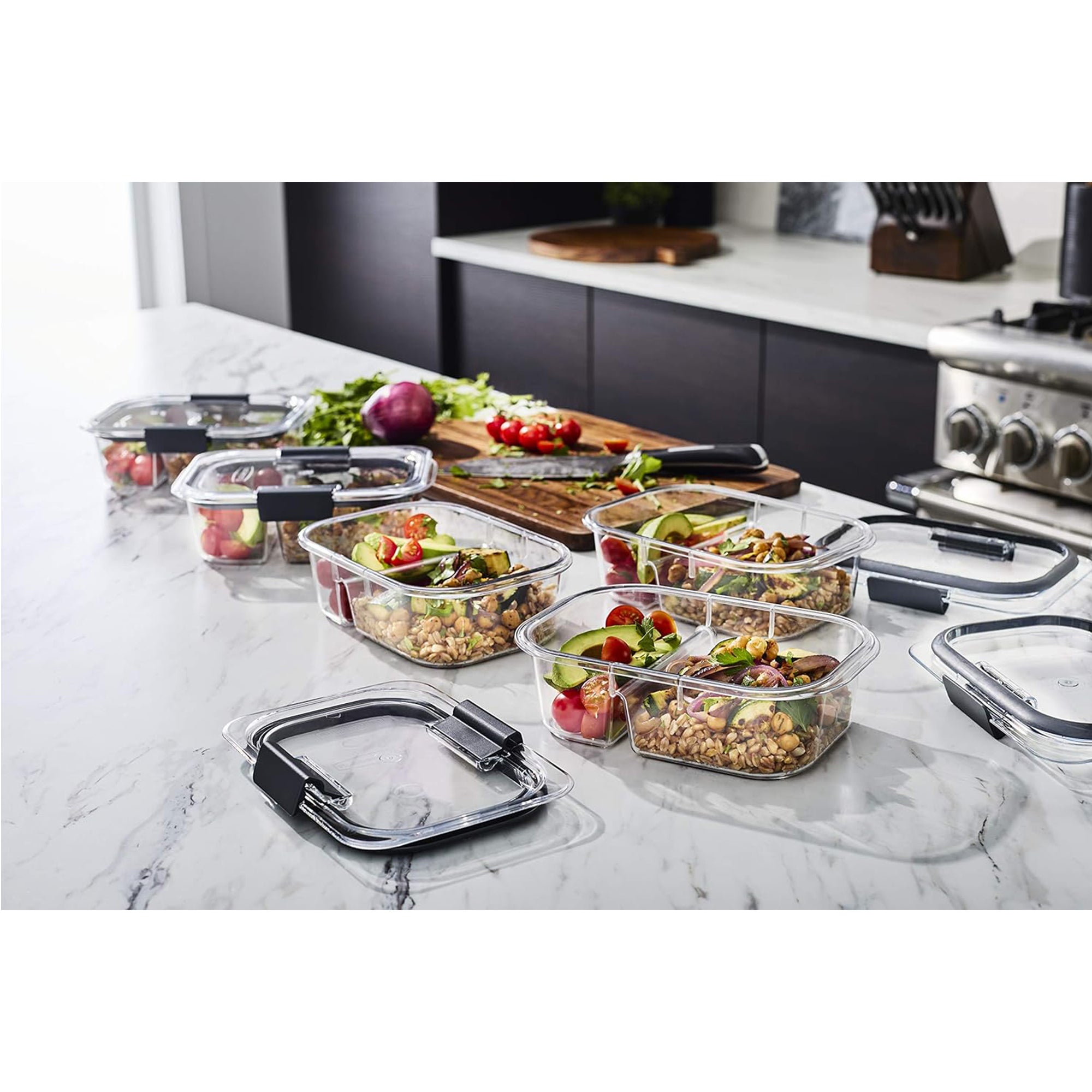 Rubbermaid 50 Pack Brilliance Meal Prep 2-Compartment Food Containers, Gray