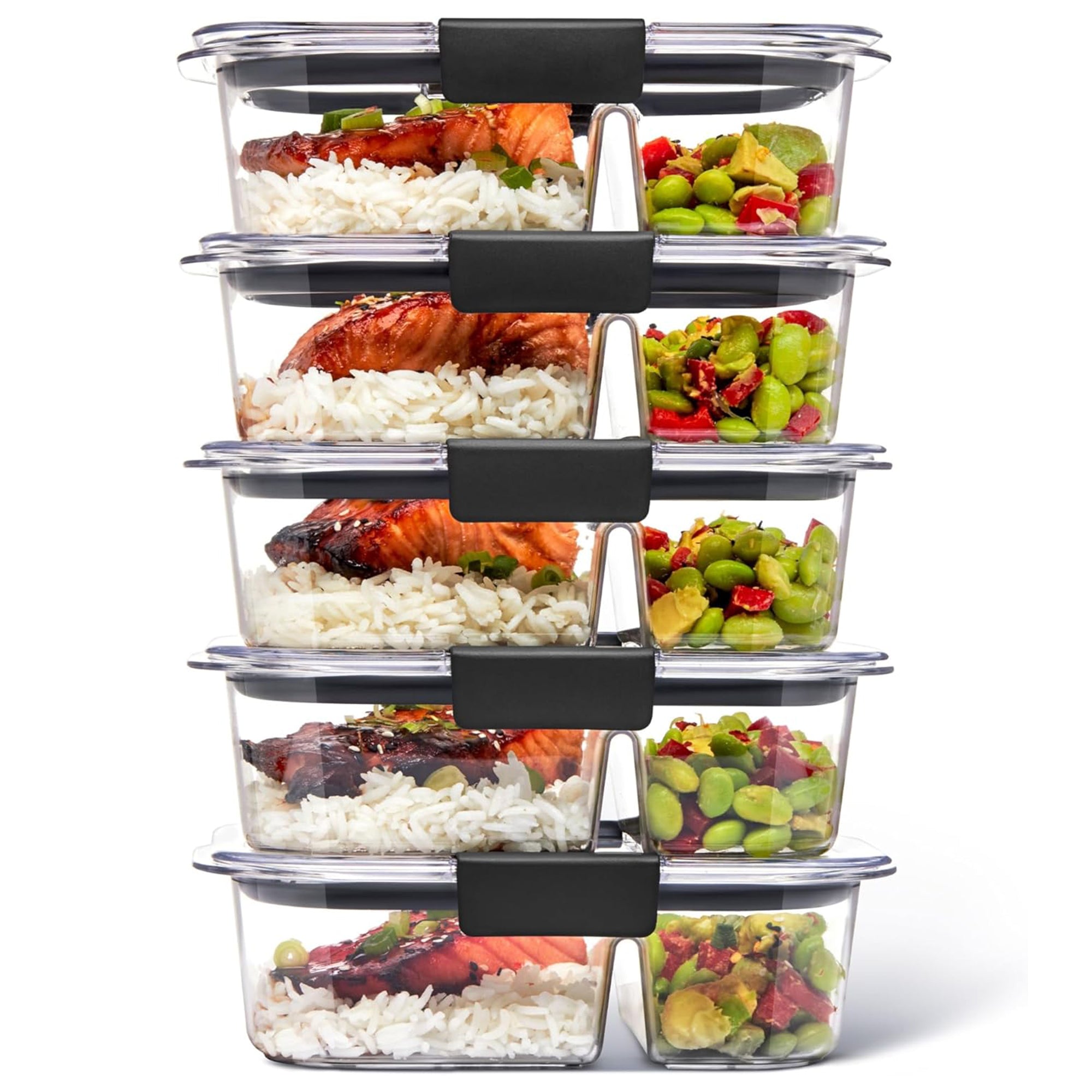 Rubbermaid 50 Pack Brilliance Meal Prep 2-Compartment Food Containers, Gray