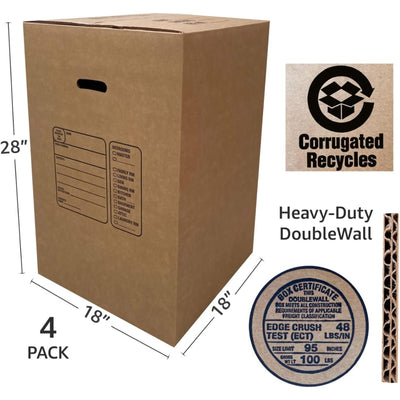 UBMOVE Double Wall Kitchen Moving & Packing Boxes, 18" x 18" x 28", 4 Pack