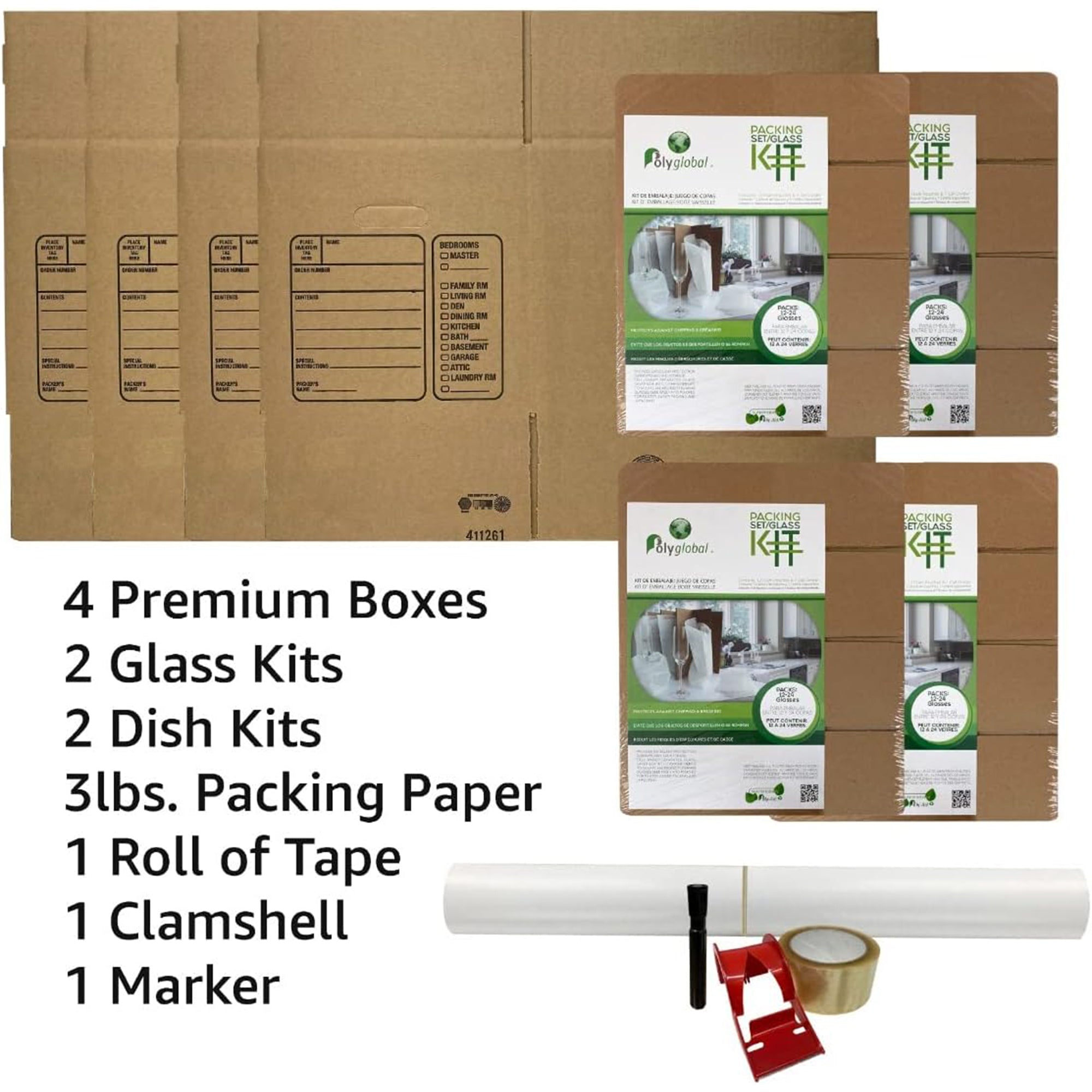 UBMOVE Kitchen Moving Kit, 4 Corrugated Cardboard Boxes with Packing Supplies