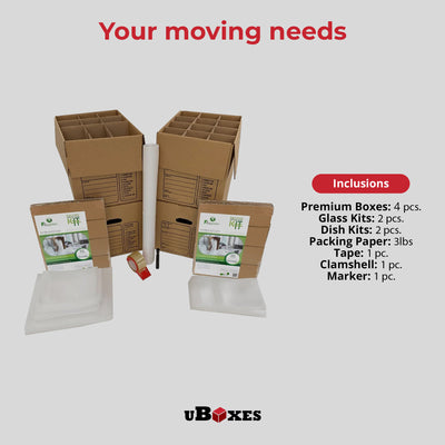 UBMOVE Kitchen Moving Kit, 4 Corrugated Cardboard Boxes with Packing Supplies - VMInnovations