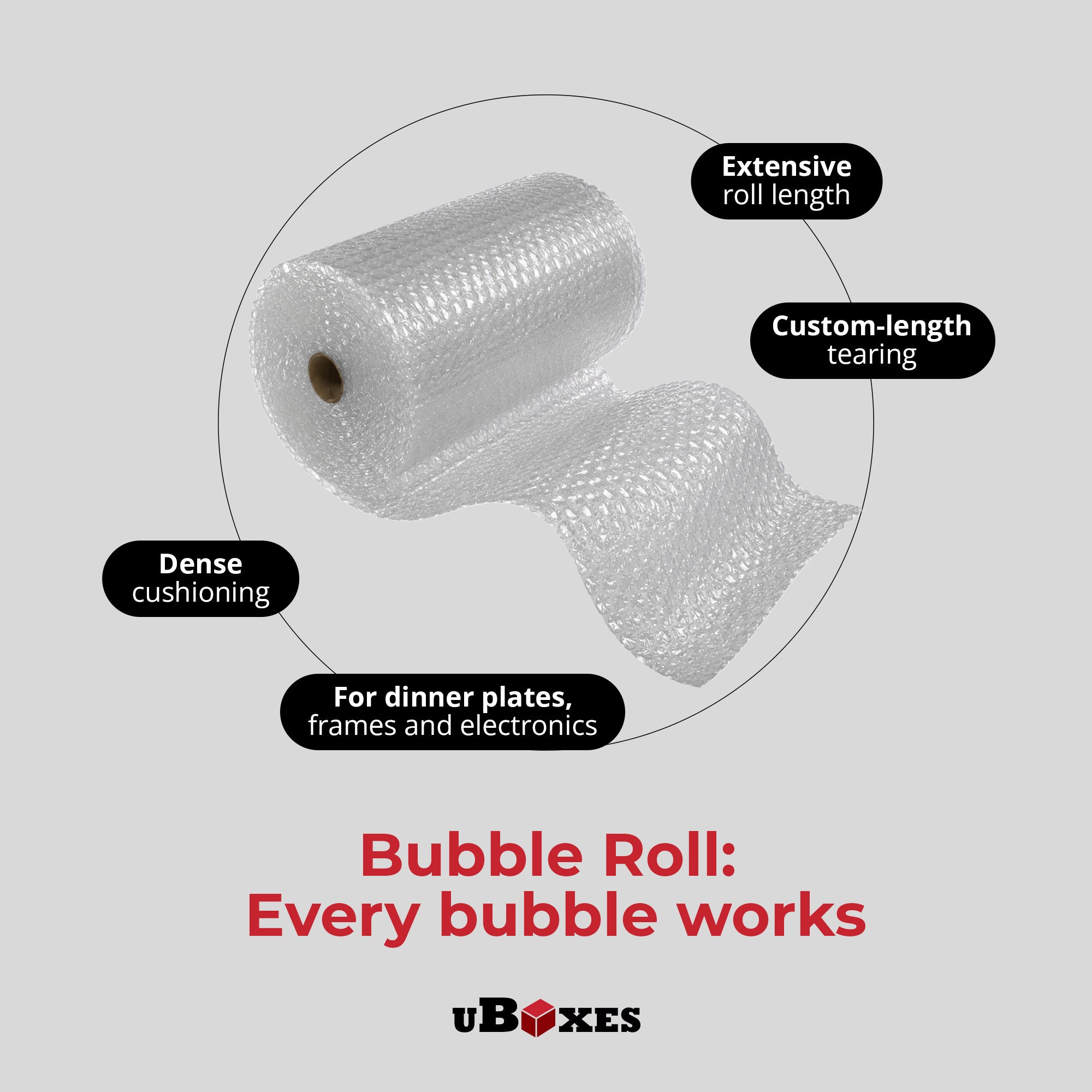 uBoxes 100 ft Medium Bubble Wrap Roll for Packing, Moving, Wrapping & Shipping - VMInnovations