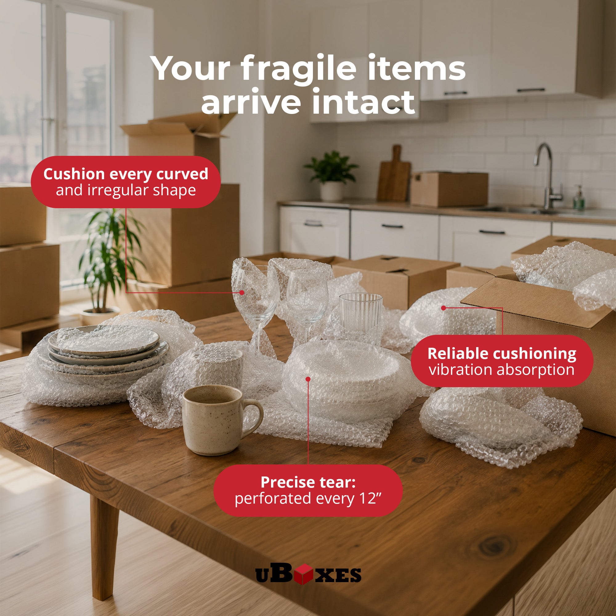 uBoxes Medium Bubble Wrap Roll for Packing, Wrapping & Shipping (Open Box)