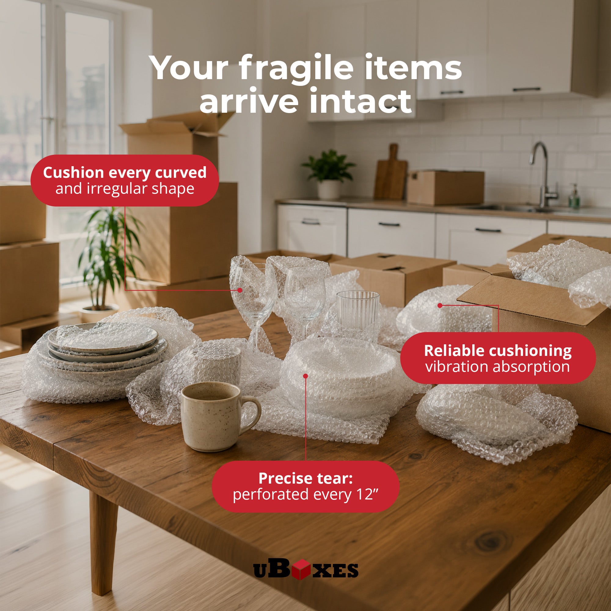 uBoxes 65 ft Large Bubble Wrap Roll for Packing, Moving, Wrapping & Shipping - VMInnovations