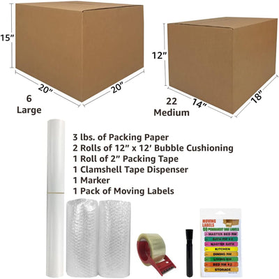 UBMOVE 2 Room Moving Kit, 28 Corrugated Cardboard Boxes w/ Packing Supplies (Used)