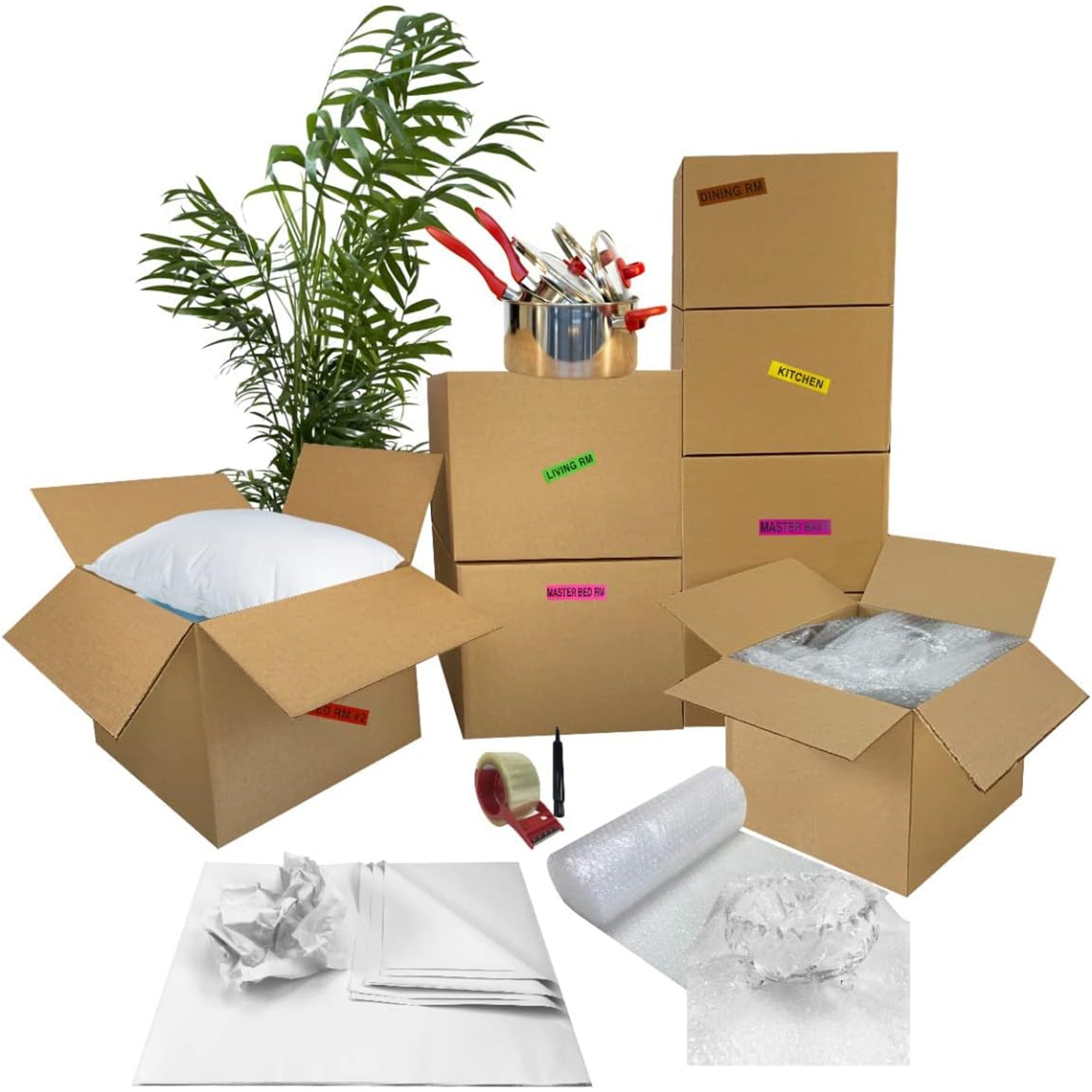 UBMOVE 2 Room Moving Kit, 28 Corrugated Cardboard Boxes w/ Packing Supplies (Used)