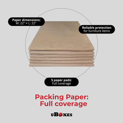 uBoxes 5-Pack Furniture Paper Pads, Floor Protectors for Moving & Packing, Brown - VMInnovations
