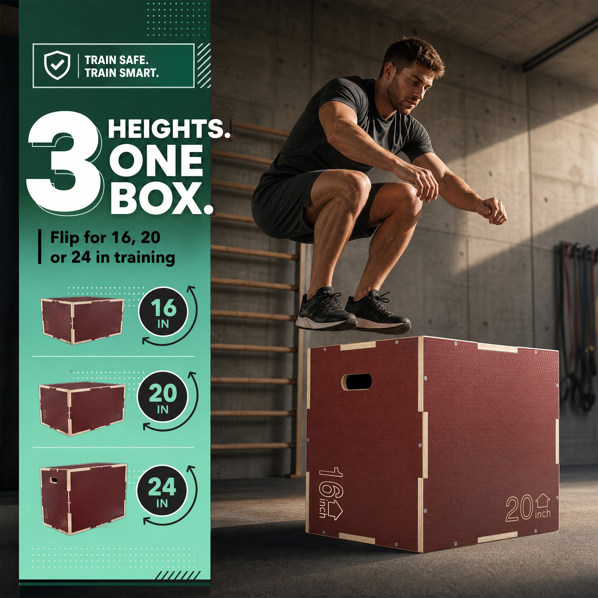 Signature Fitness 16"x20"x24" Non-Slip Wooden Plyo Box Jump Exercise Platform