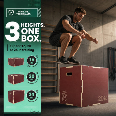 Signature Fitness 16"x20"x24" Non-Slip Wooden Plyo Box Jump Exercise Platform