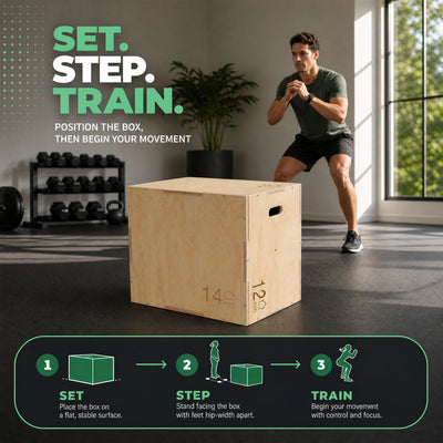 Fitvids 16"x14"x12" Wooden Plyo Box Jump Exercise Platform Workout Equipment