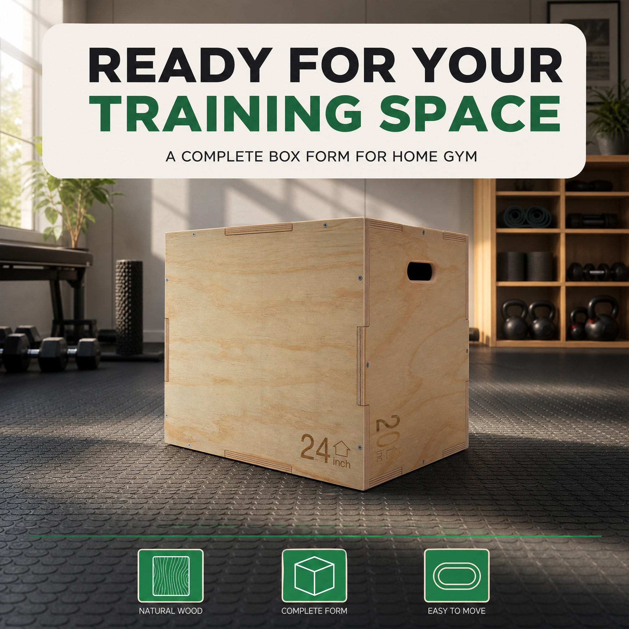 FitVids 20"x24"x30" Wooden Plyo Box Jump Exercise Platform Workout Equipment