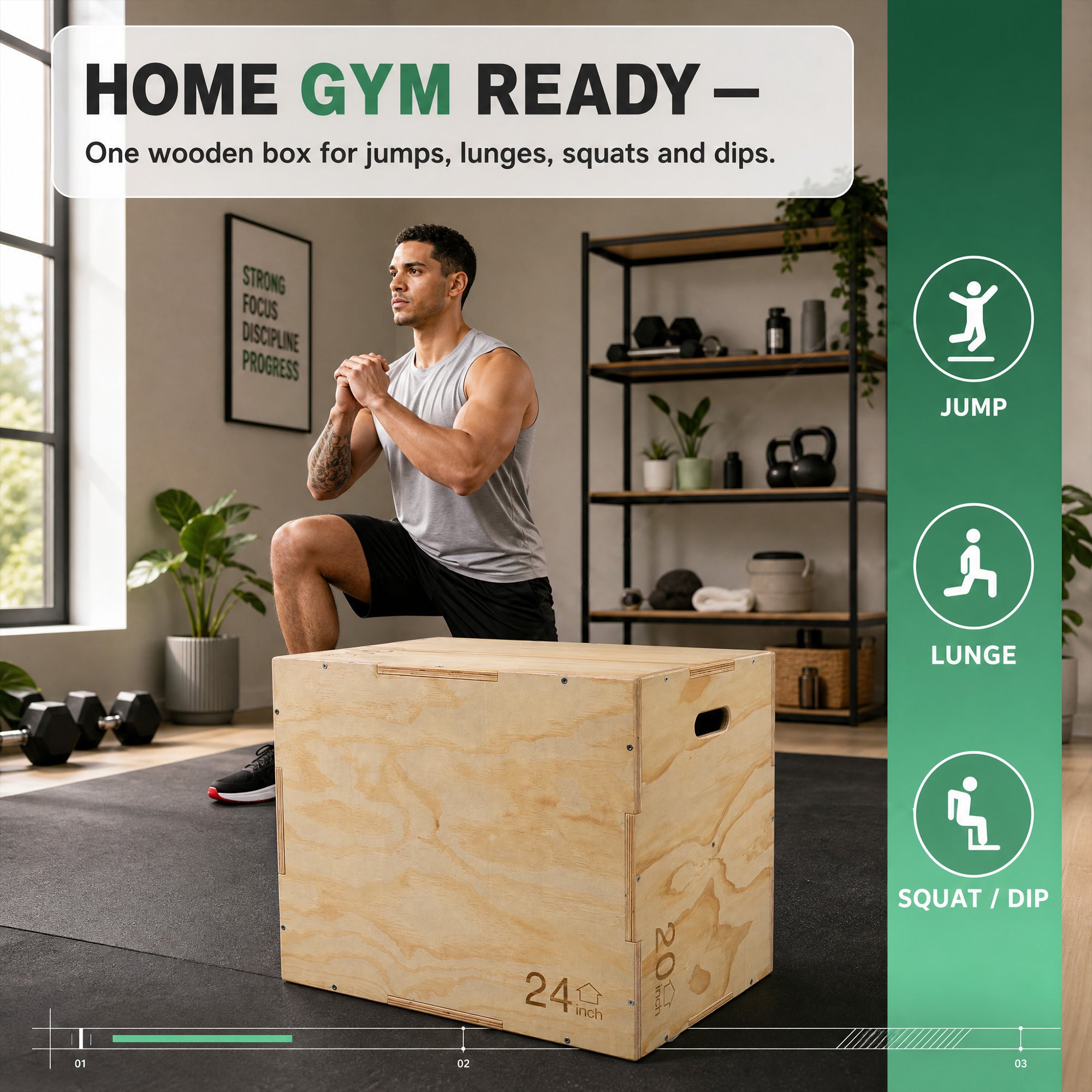 FitVids 20"x24"x30" Wooden Plyo Box Jump Exercise Platform Workout Equipment