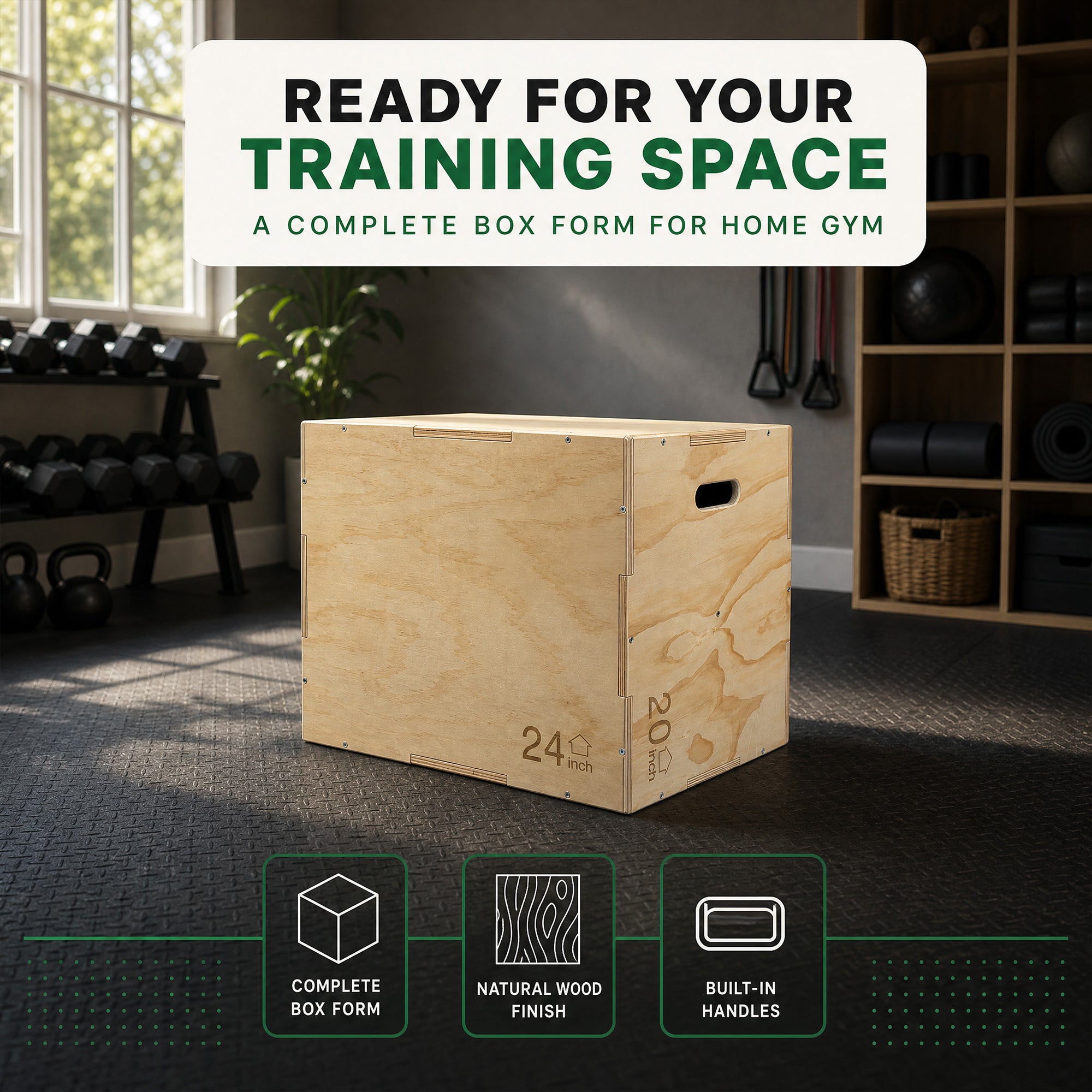 FitVids 20"x24"x30" Wooden Plyo Box Jump Exercise Platform Workout Equipment