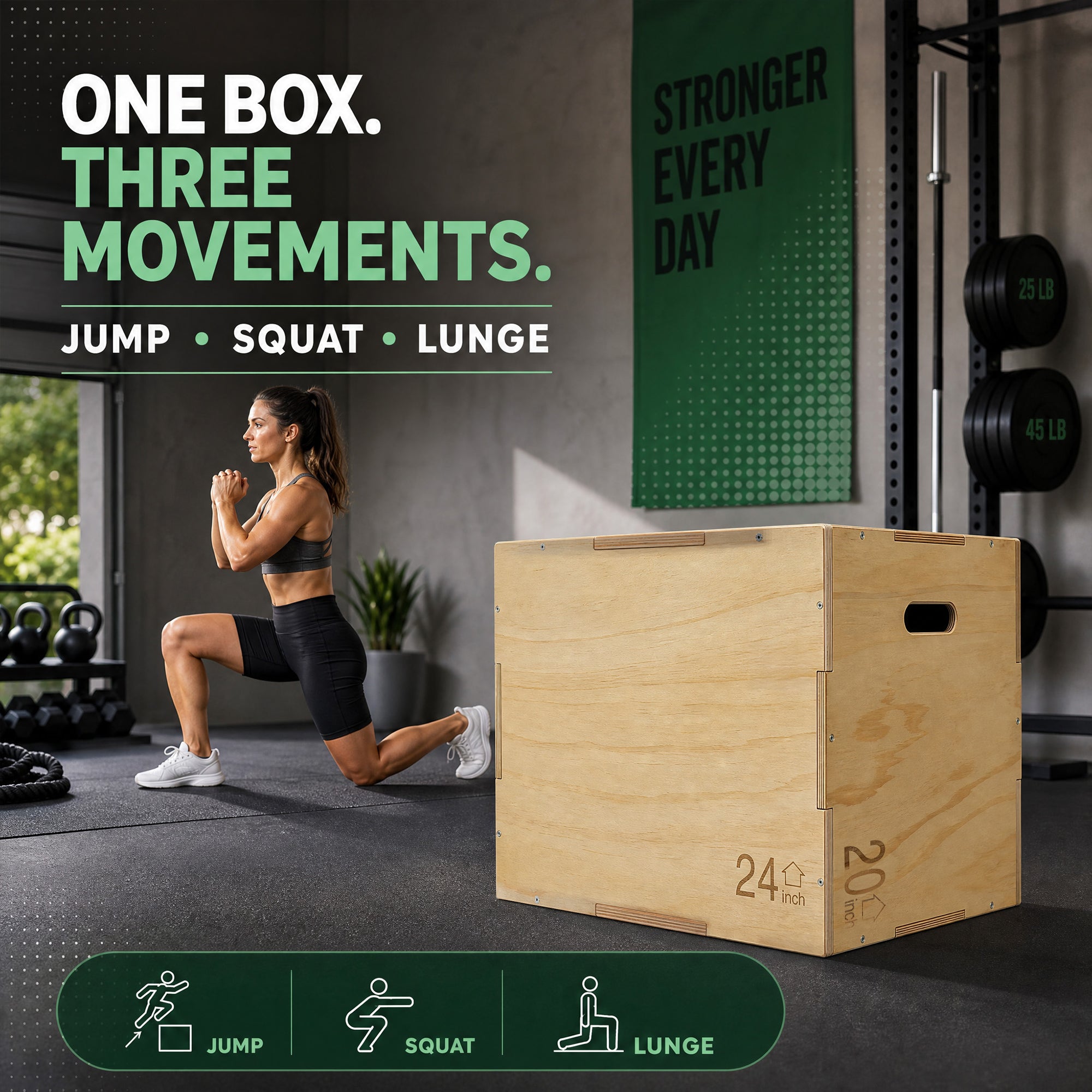 FitVids 20"x24"x30" Wooden Plyo Box Jump Exercise Platform Workout Equipment