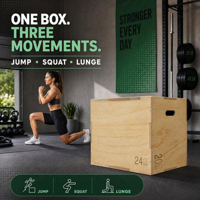 FitVids 20"x24"x30" Wooden Plyo Box Jump Exercise Platform Workout Equipment