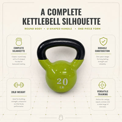 Fitvids 20 lb Vinyl-Coated Kettlebell With Handle for Strength Training, Lemon