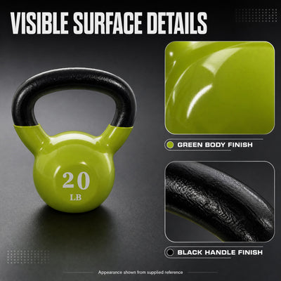 Fitvids 20 lb Vinyl-Coated Kettlebell With Handle for Strength Training, Lemon