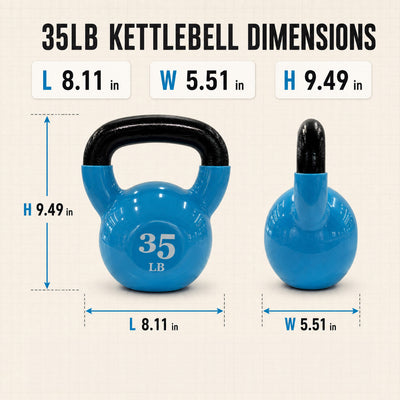 Fitvids 35 lb Vinyl-Coated Kettlebell Weight for Strength Training, Light Blue