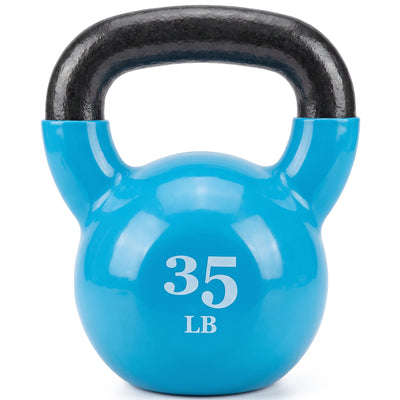 Fitvids 35 lb Vinyl-Coated Kettlebell Weight for Strength Training, Light Blue