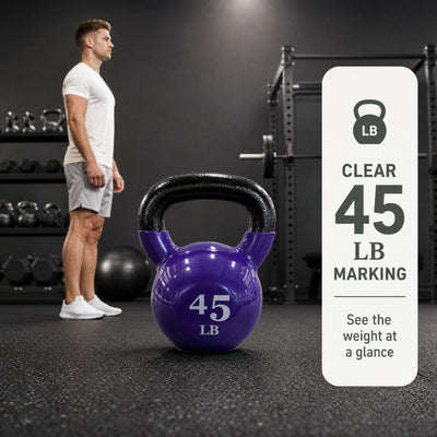 Fitvids 45 lb Vinyl-Coated Kettlebell With Handle for Strength Training, Violet