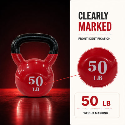 Fitvids 50 lb Vinyl-Coated Kettlebell w/ Wide Handle for Strength Training, Red