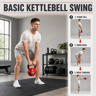 Fitvids 50 lb Vinyl-Coated Kettlebell w/ Wide Handle for Strength Training, Red