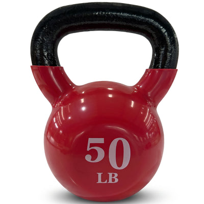 Fitvids 50 lb Vinyl-Coated Kettlebell w/ Wide Handle for Strength Training, Red