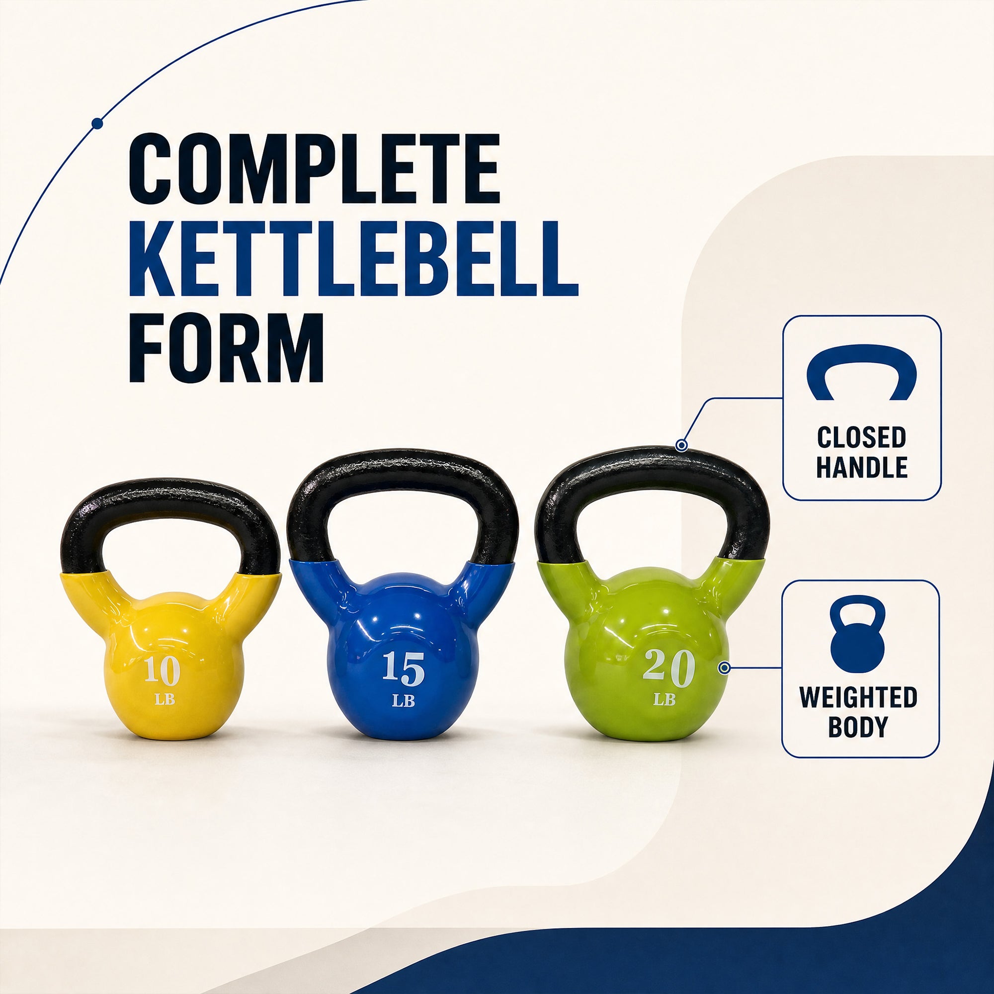 Fitvids Vinyl-Coated Kettlebell Weights, Set of 10, 15, and 20 lb, Multicolor