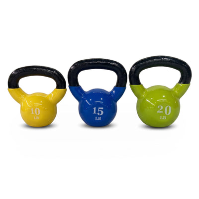 Fitvids Vinyl-Coated Kettlebell Weights, Set of 10, 15, and 20 lb, Multicolor