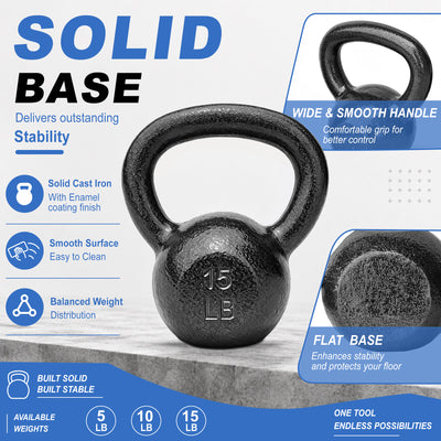 BalanceFrom Cast Iron Kettlebell Set for Home Gym Training, 5 lb, 10 lb, & 15 lb
