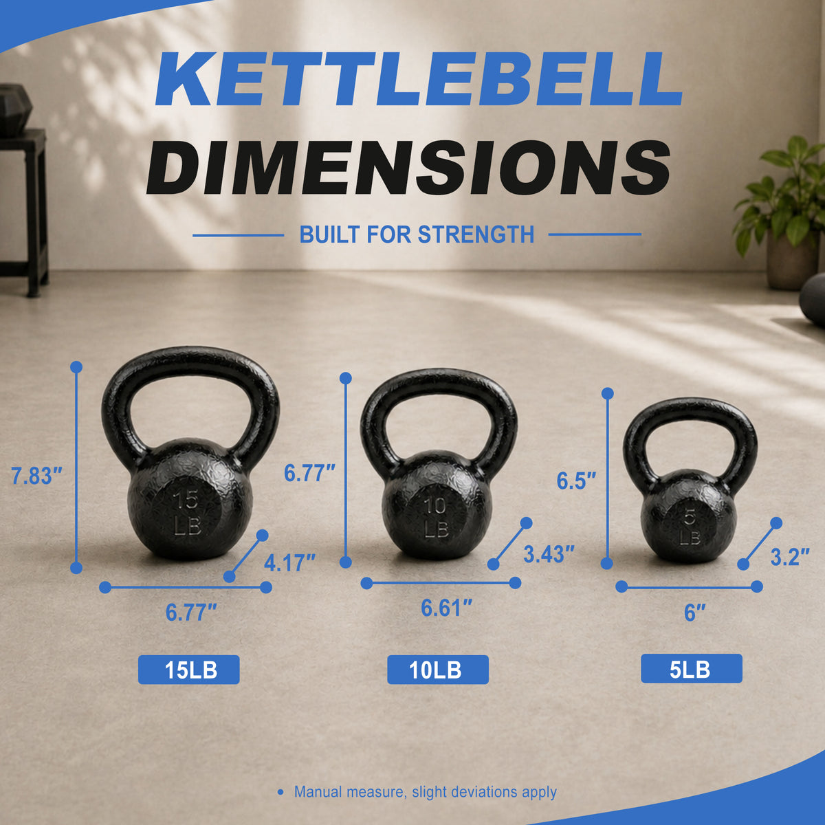 BalanceFrom Cast Iron Kettlebell Set for Home Gym Training, 5 lb, 10 lb, & 15 lb