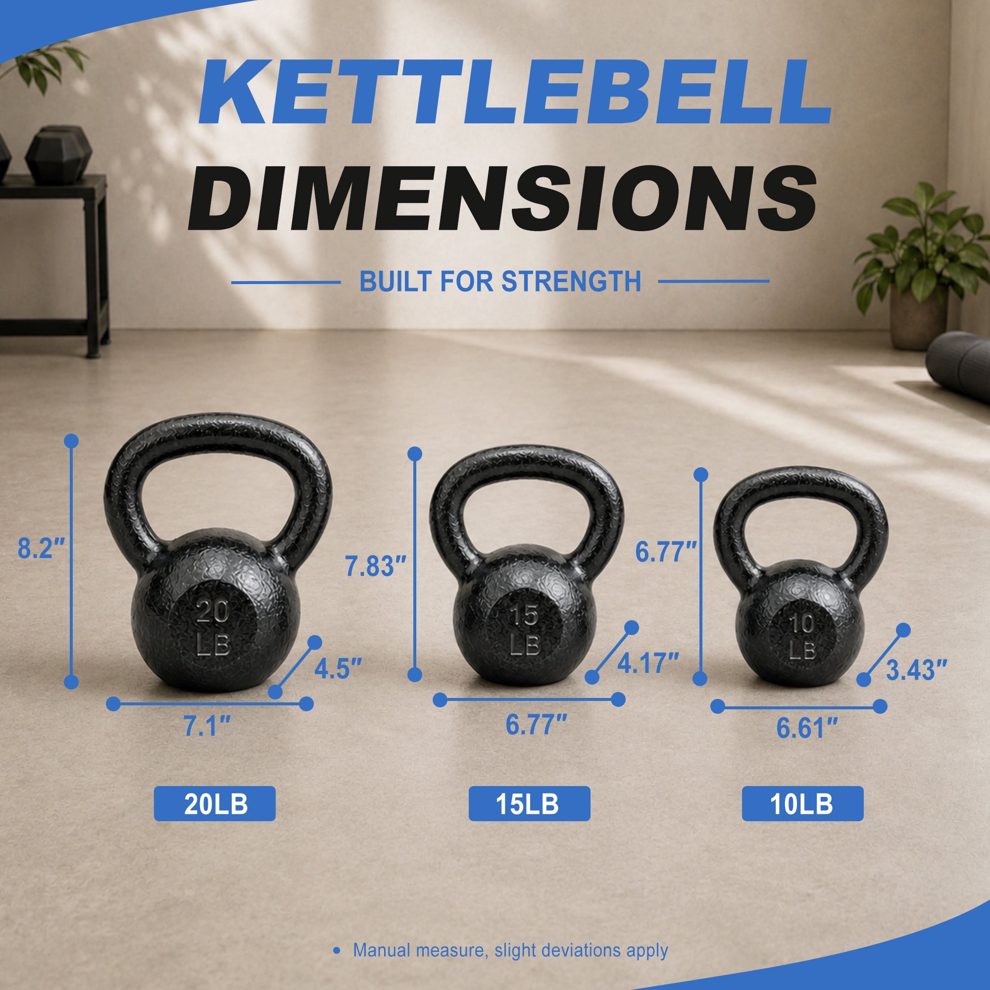 BalanceFrom Cast Iron Kettlebell Weights Set w/ Handle, 10, 15, and 20 lb, Gray