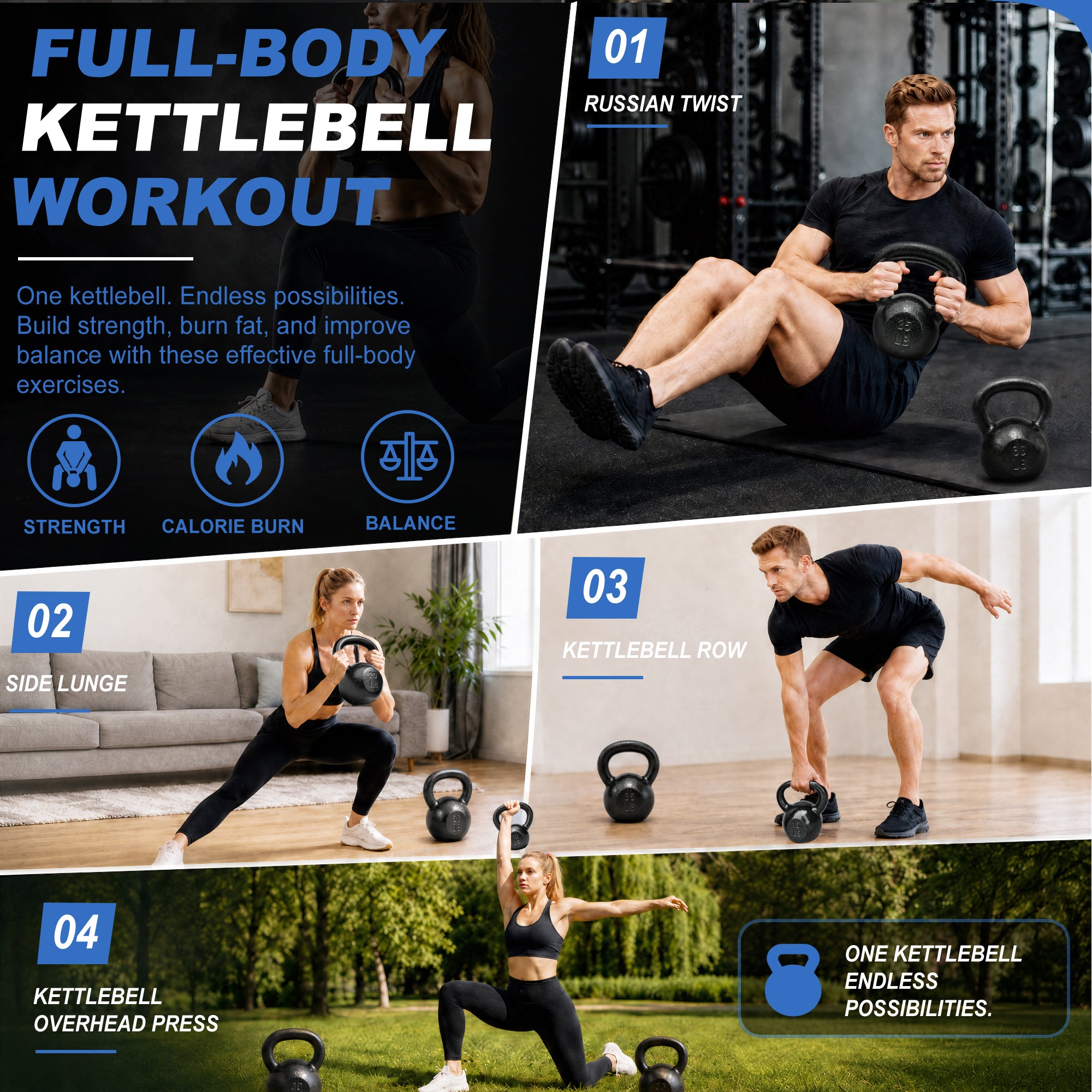 BalanceFrom Cast Iron Kettlebell Weights Set w/ Handle, 10, 15, and 20 lb, Gray