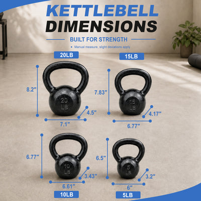 BalanceFrom Cast Iron Kettlebell Set for Home Gym, 5 lb, 10 lb, 15 lb, & 20 lb
