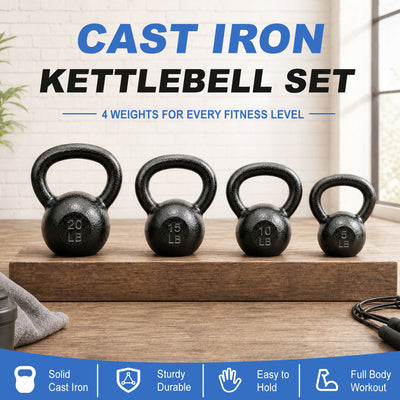 BalanceFrom Cast Iron Kettlebell Set for Home Gym, 5 lb, 10 lb, 15 lb, & 20 lb