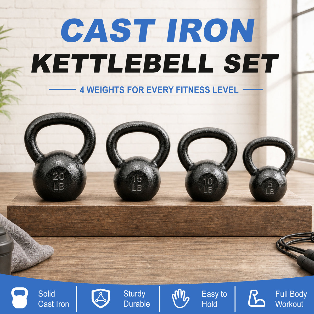 BalanceFrom Cast Iron Kettlebell Set for Home Gym, (Open Box)