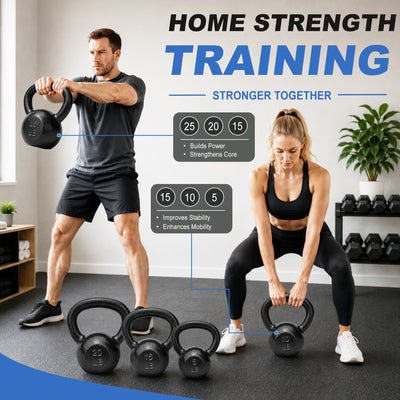 BalanceFrom Cast Iron Kettlebell Set for Home Gym, 5lb, 10lb, 15lb, 20lb, & 25lb