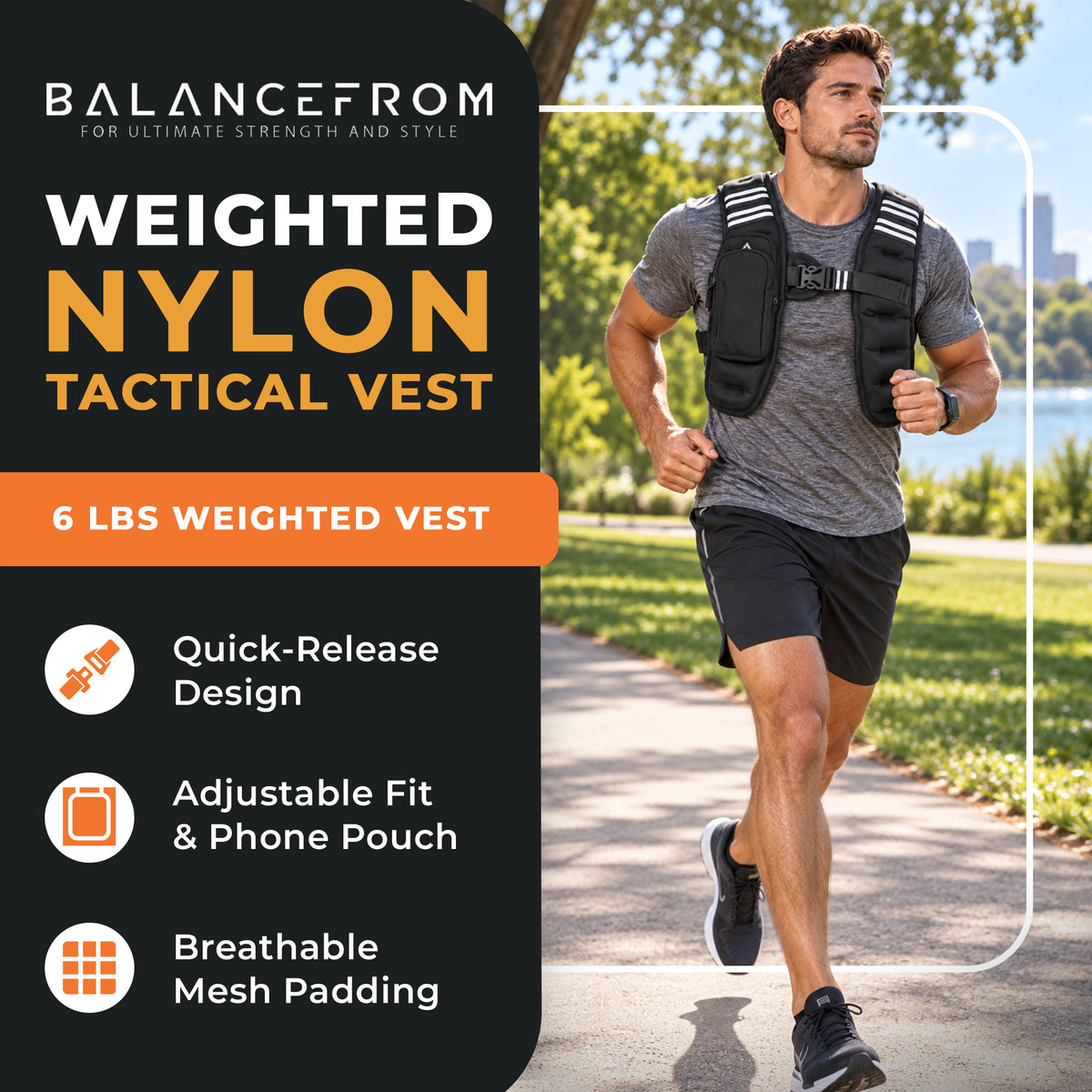 BalanceFrom 6 lb Weighted Nylon Tactical Vest with Quick Release & Phone Pouch