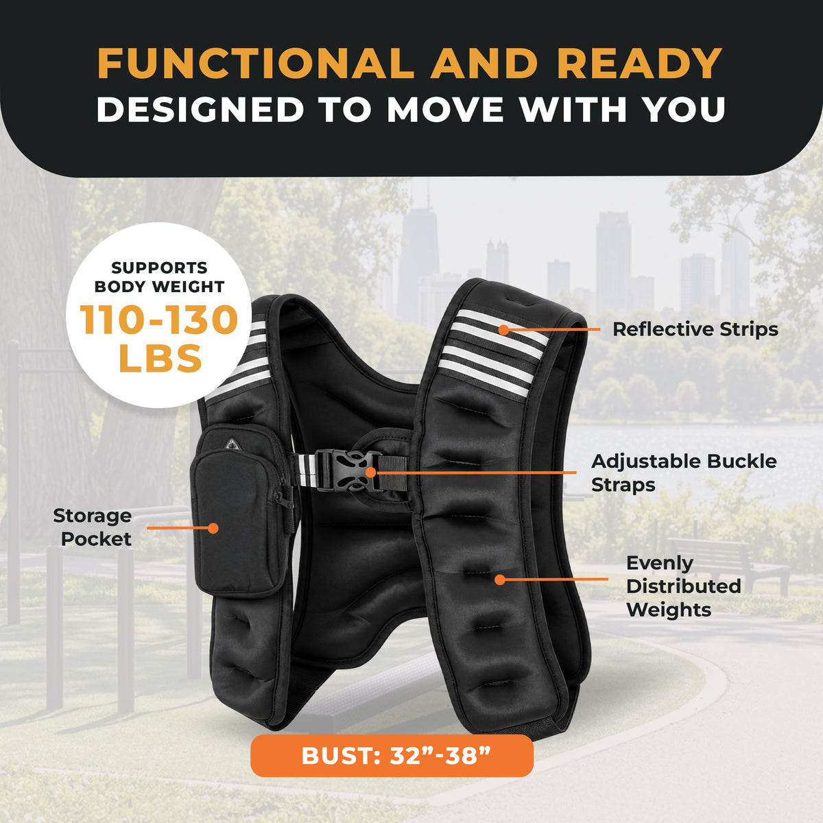 BalanceFrom 6 lb Weighted Nylon Tactical Vest with Quick Release & Phone Pouch