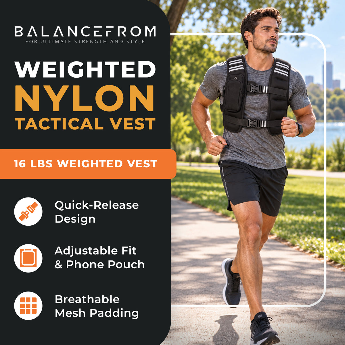 BalanceFrom 16 lb Weighted Nylon Tactical Vest with Quick Release & Phone Pouch