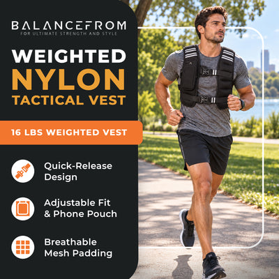 BalanceFrom 16 lb Weighted Nylon Tactical Vest with Quick Release & Phone Pouch